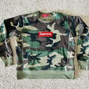 Supreme Green Crewneck Sweater with Camouflage Design